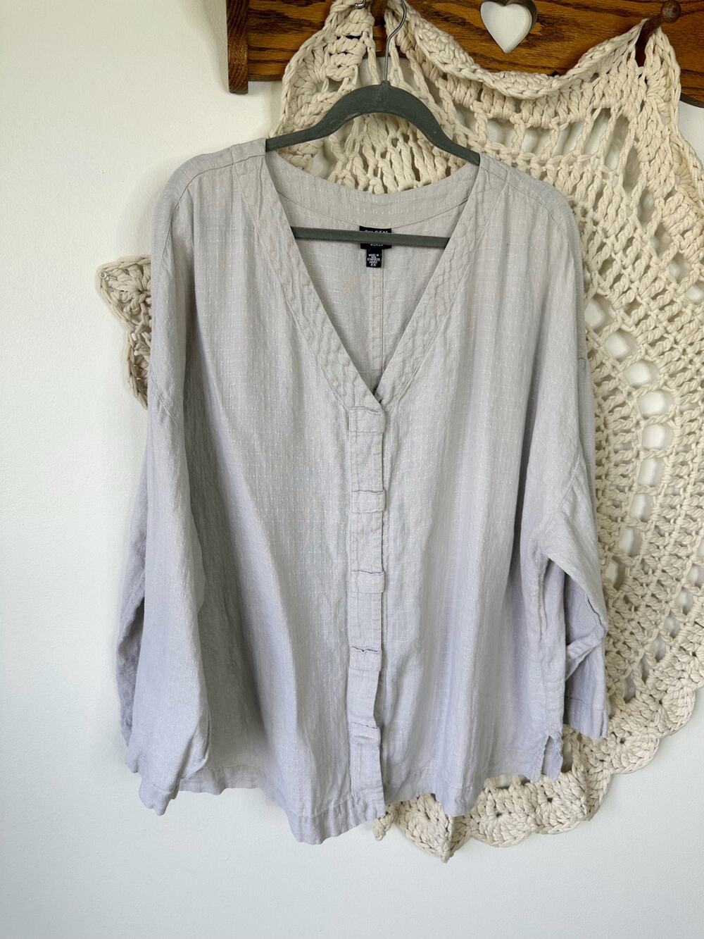 Eileen Fisher Vintage 90s Linen Beige Button Up Top Size 2X